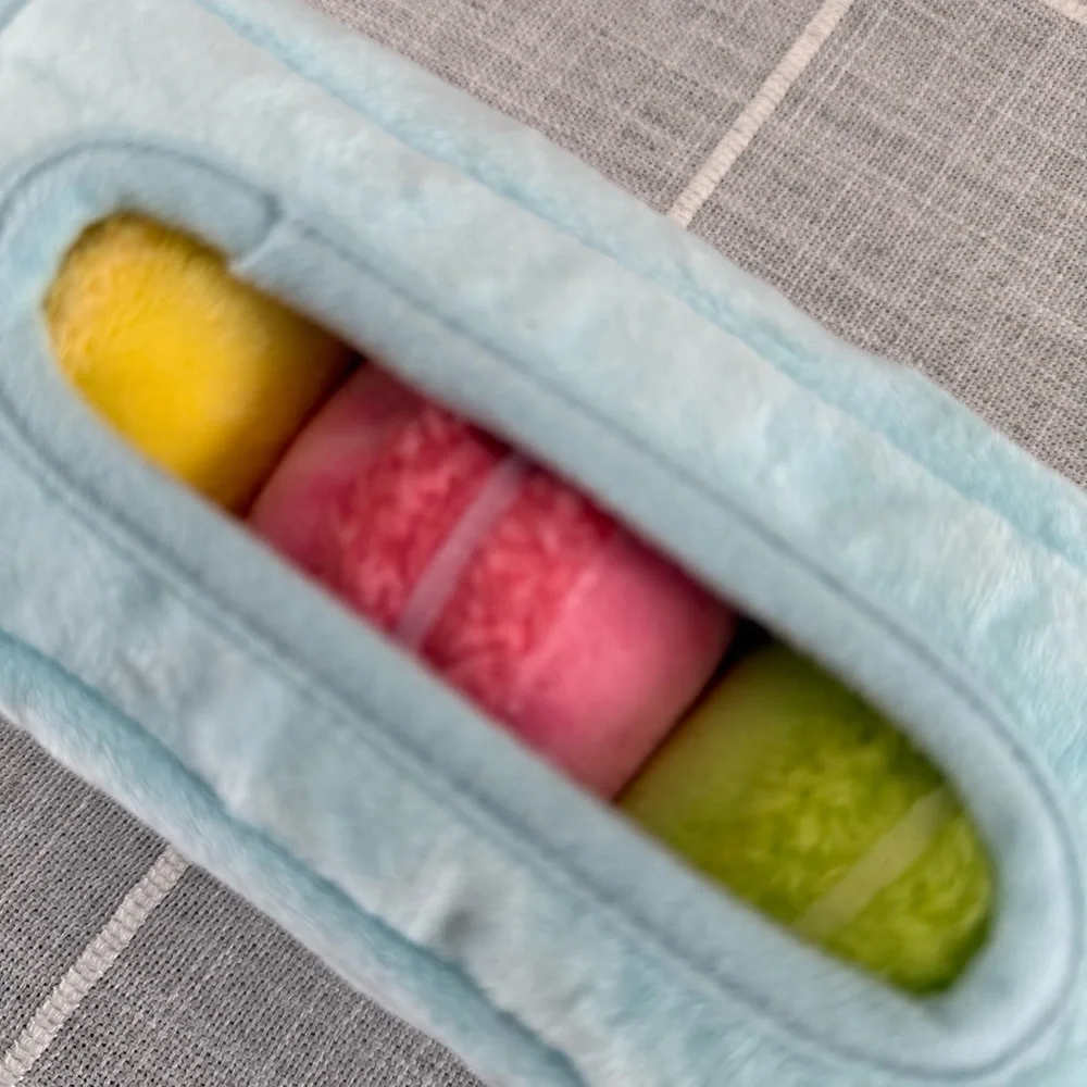 Small Macaron Plush Dog Toy Set - Green, Yellow, Pink